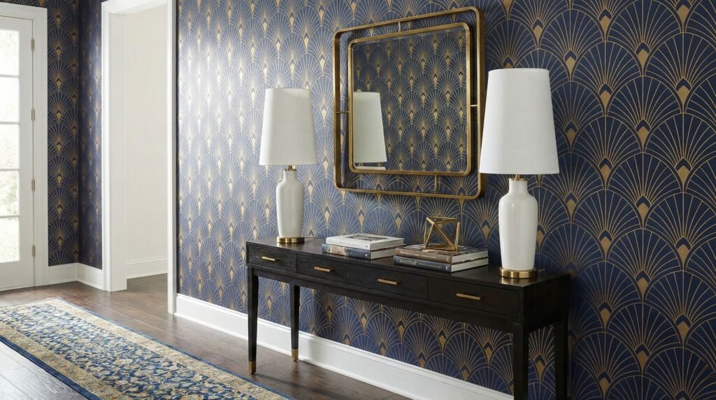Neutral grasscloth wallpaper behind your bed to create a hotel-like headboard effect.