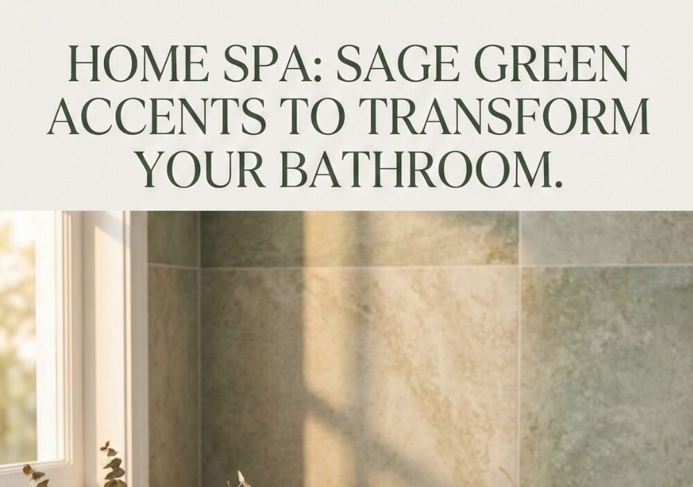 Wooden stool in a bathroom holding sage green towels, a jar of bath salts, a lit candle, eucalyptus vase, and a silk eye mask. Cozy home spa setup and Valentine's Day gift basket inspiration