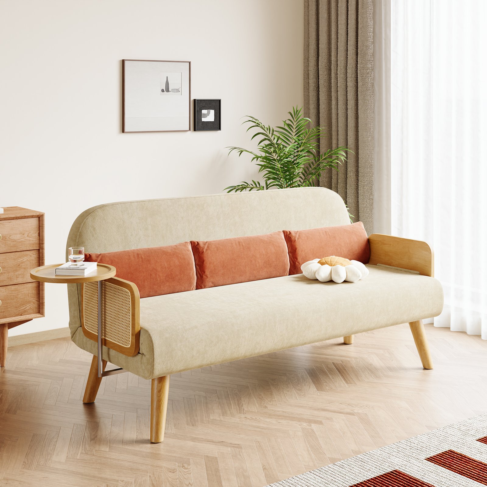 seater velvet rattan sleeper sofa with tray